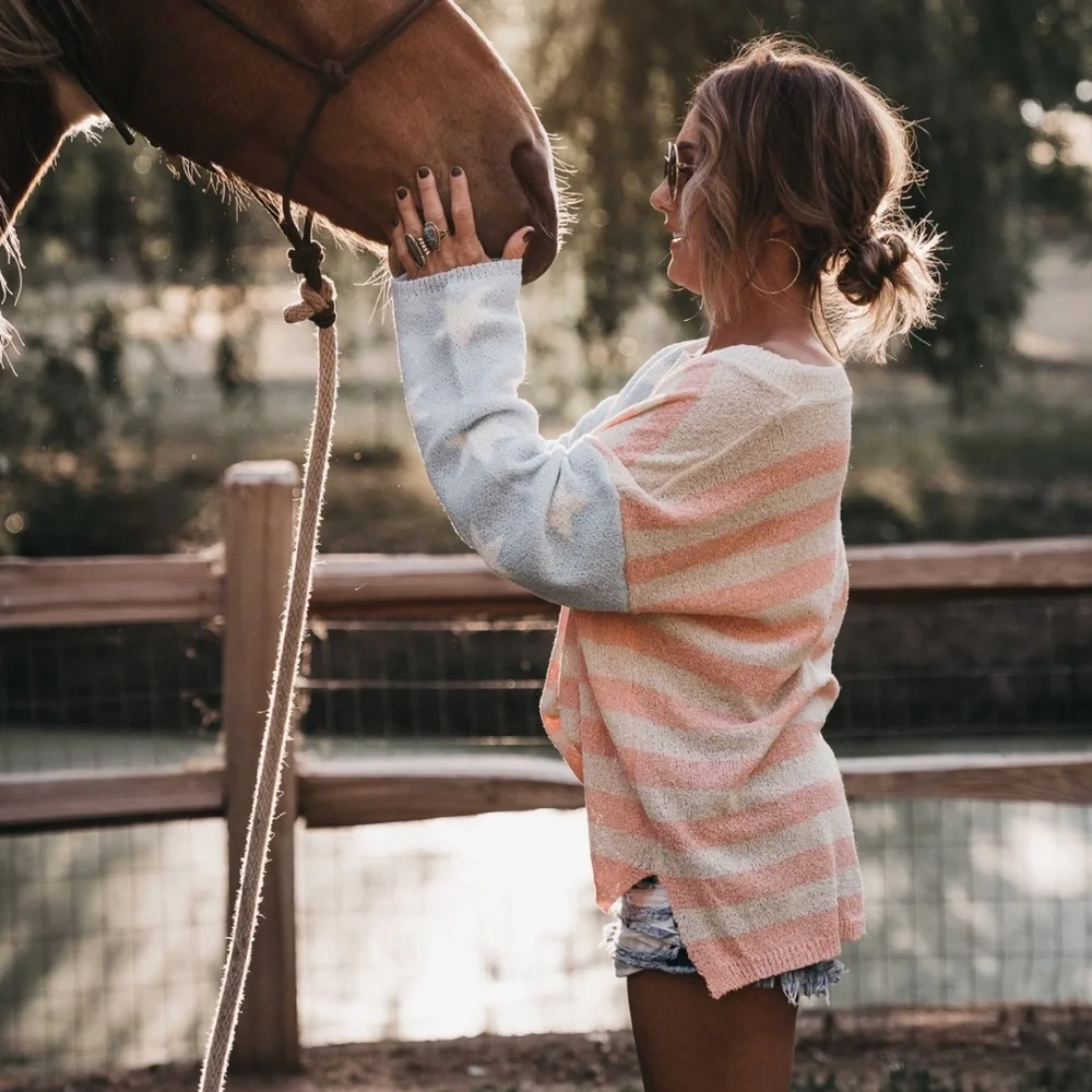 America Americana flag 4th of July sweater patriotic S M L blue white - Picture 2 of 3